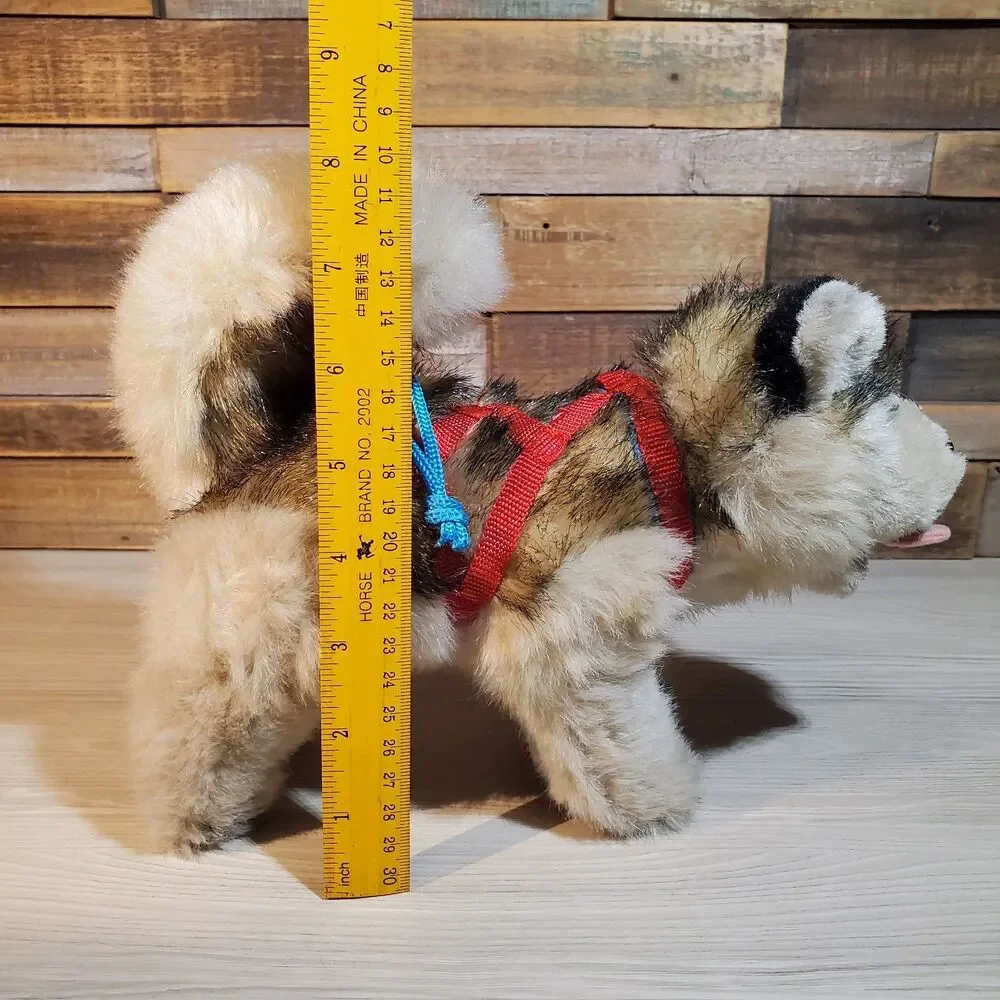 Kipmik Alaskan Husky Sled Dog 12” Realistic Fur Standing Plush Harness Blue Eyes